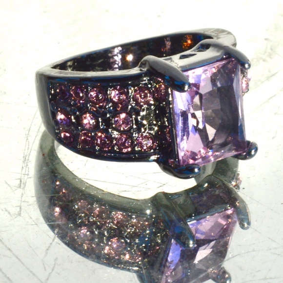 Gunmetal Black Size 7 18k Gf Ring Pink Sapphire - Picture 5 of 6